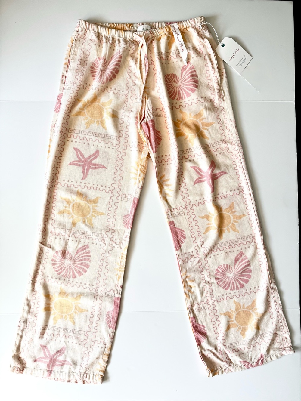 Angel Kiss Linen Sun/Shell Beach Pants, Pink & Yellow, NWT, Women’s Size Medium